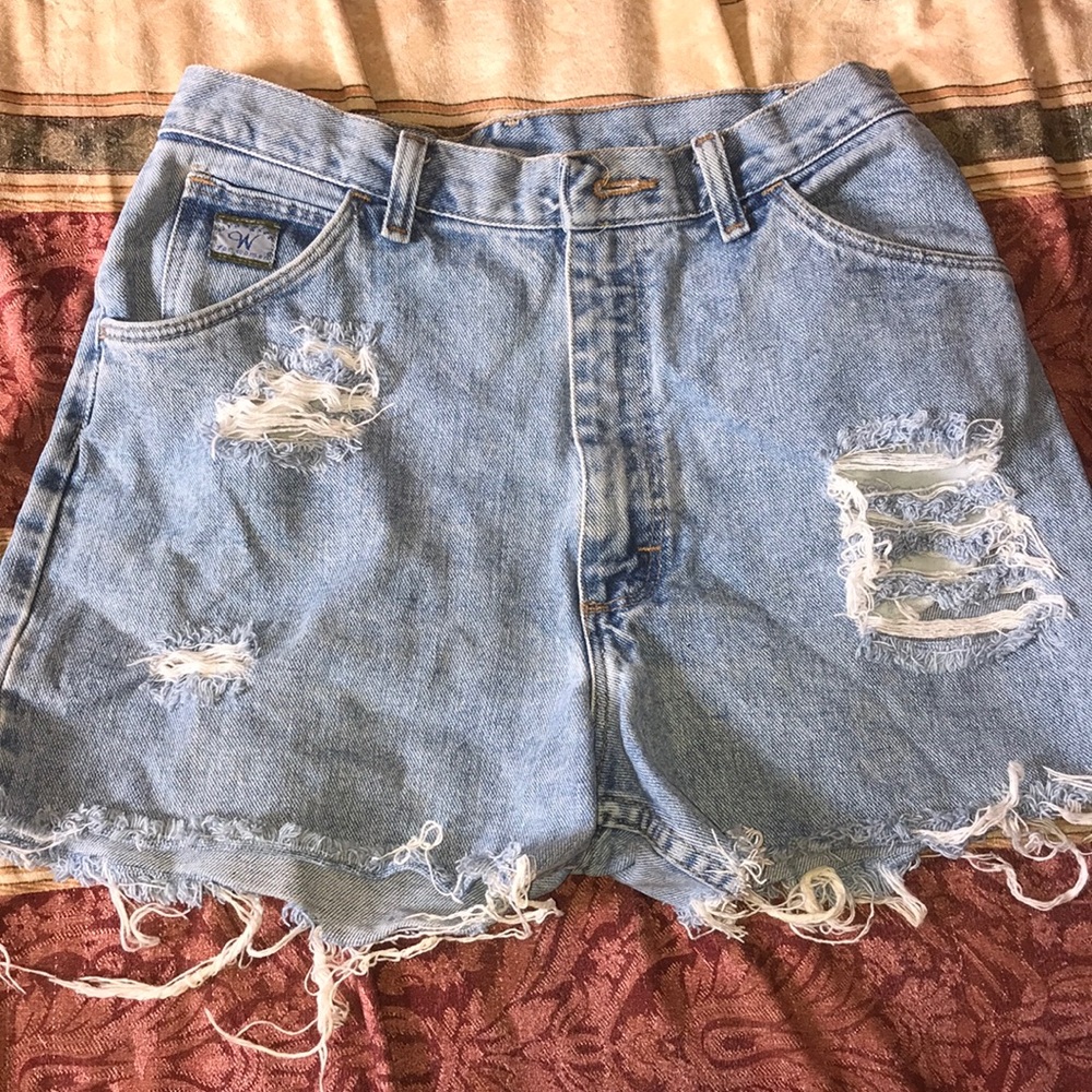 High waisted distressed shorts